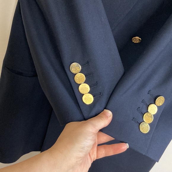 Vintage Sport Coat Mens 44S Navy Blue Wool Double Breast Peak Collar Gold Button - Picture 8 of 16